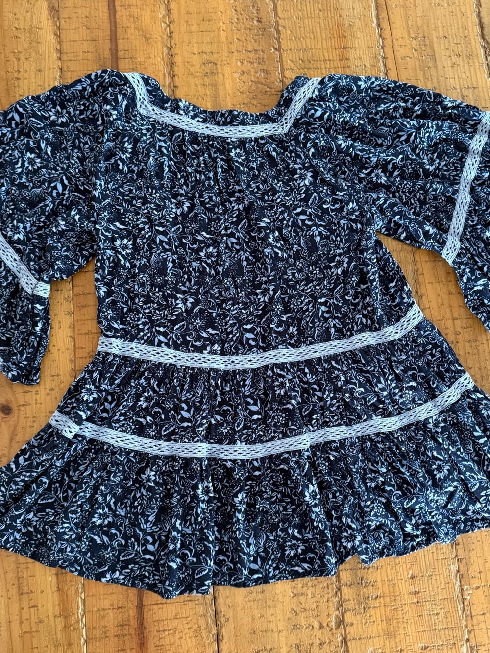Free People Talk About It Tunic Navy Floral Print Square-Neck Peasant Top - Picture 4 of 5